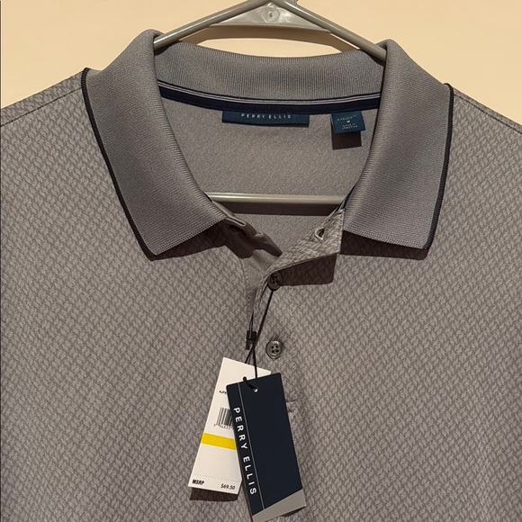 New Perry Ellis Gray Polo Shirt Classic Design - Picture 2 of 9